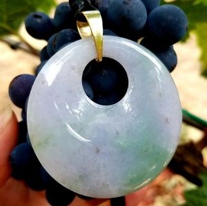Huge Jade Disk Pendant w 18k Gold Necklace 22.5 gm